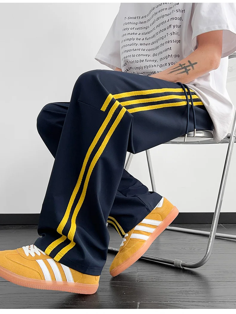 High street vintage listrado sweatpants homens perna larga verão goth masculino calças esportivas em linha reta streetwear treino bottoms