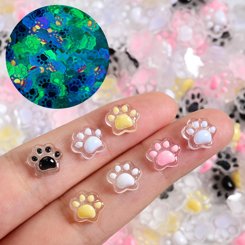50 pièces 3D mixte glace transparente griffes de chat breloques pour ongles coloré dessin animé résine pattes de chat bijoux pour ongles rose enfants fournitures pour ongles