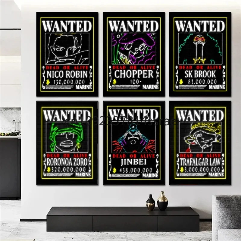 

Japanese Classic Anime One Piece Decoration Bounty Manga Character Neon HD Poster Color Canvas Painting Interior Decoration Gift