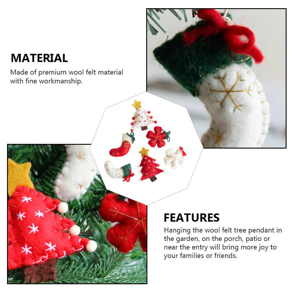 

6Pcs Wool Felt Hanging Christmas Tree Pendants Handmade Mini Ornaments Xmas Home Wall Door Decoration Party Supplies