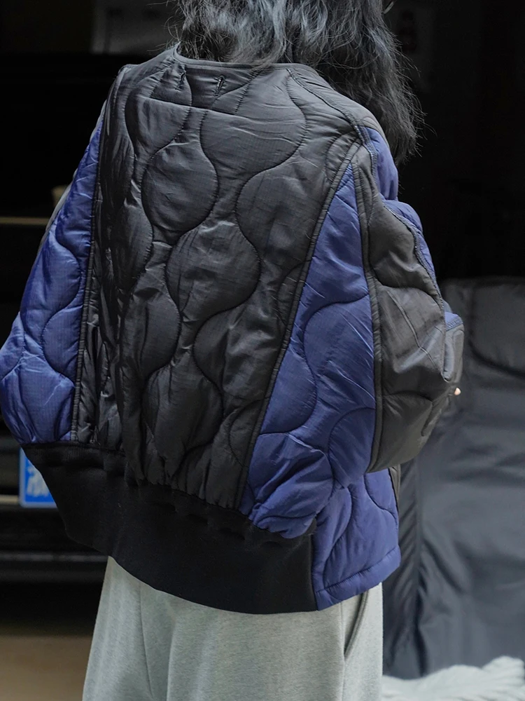 EAM-Abrigo acolchado de algodón cálido para mujer, Parkas de manga larga, Color azul, talla grande, tendencia de moda, otoño e invierno, 1DH2262,