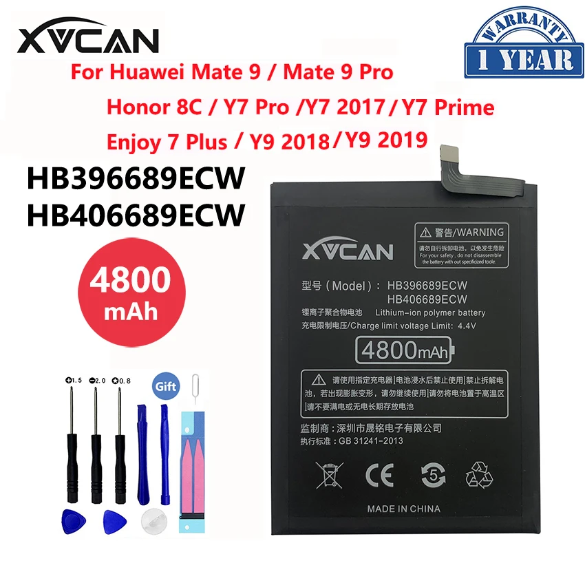 

Original XVCAN HB406689ECW 4800mAh Phone Battery For Huawei Mate 9 Honor 8C Y7 Pro 2017 Prime Enjoy 7 Plus Y9 2018 2019 Batteria