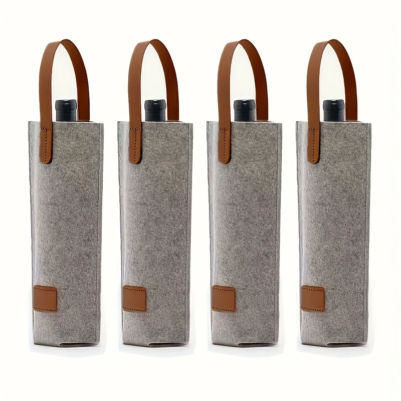 4-Pack Wine Bag Felt Single Bottle Insulated Tote Bottle Wine Carrier Bag Padded Wine Cooler Gift For Wine Lovers Or Wedding
