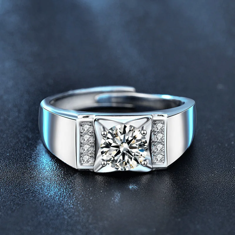 925 sterling silver couple's ring, popular in Europe and America, with an open mouth moissanite simulation diamond ring