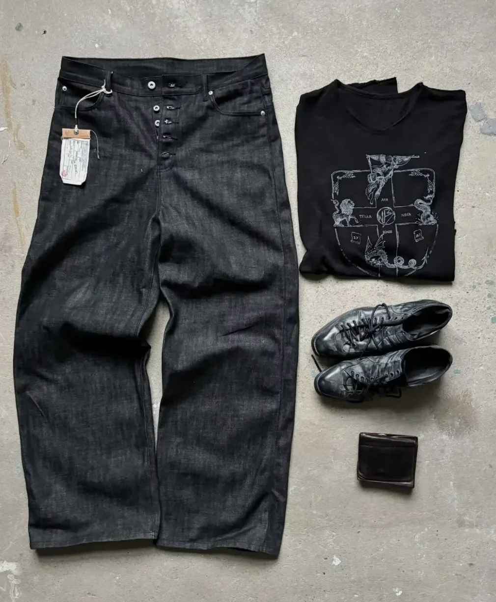 No faith red edge red ear original bull scimitar jeans raw denim breasted baggy
