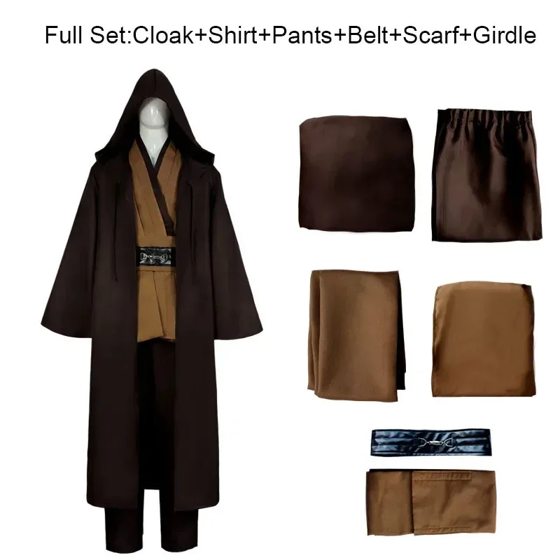 أزياء أوبي وان كينوبي التأثيرية أنكين سكاي ووكر بدلة موحدة جيدي نايت رداء للكبار والأطفال مقاس أزياء الهالوين جيدي عباءة