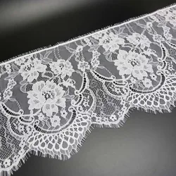 (3 meters/lot) 27cm White Flowers Embroidered Eyelash Lace Fabric Trim Decoration Love Wedding Dress Accessories Manual DIY