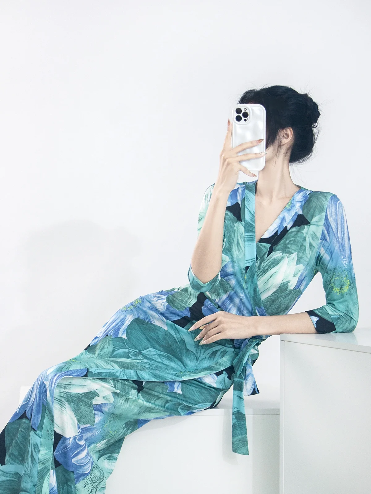 

een Floral Print Wrap Dr Women's High Waist Slimming Summer 2025 Inkle Tach High-End Dr Vintage Sle Seven-Sve