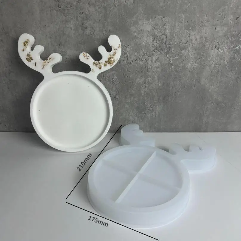New Christmas Cat Elk Antlers Shaped Tray Silicone Molds Handmade Diy Crafts Christmas Jewelry Tools Pottery Mould Home Decor