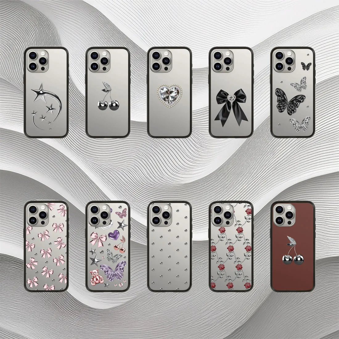 

Silver Butterfly Heart Black Border Letters New Design Protective IPhone Case Cover for 16 15 14 13 Pro Max Case