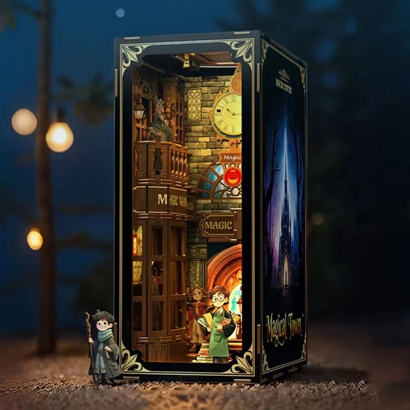 

NEW Retro DIY Wooden Book Nook Figurines Miniatures Kits Magical Town Bookshelf Home Bookend Decoration For Adult Handmade Gifts