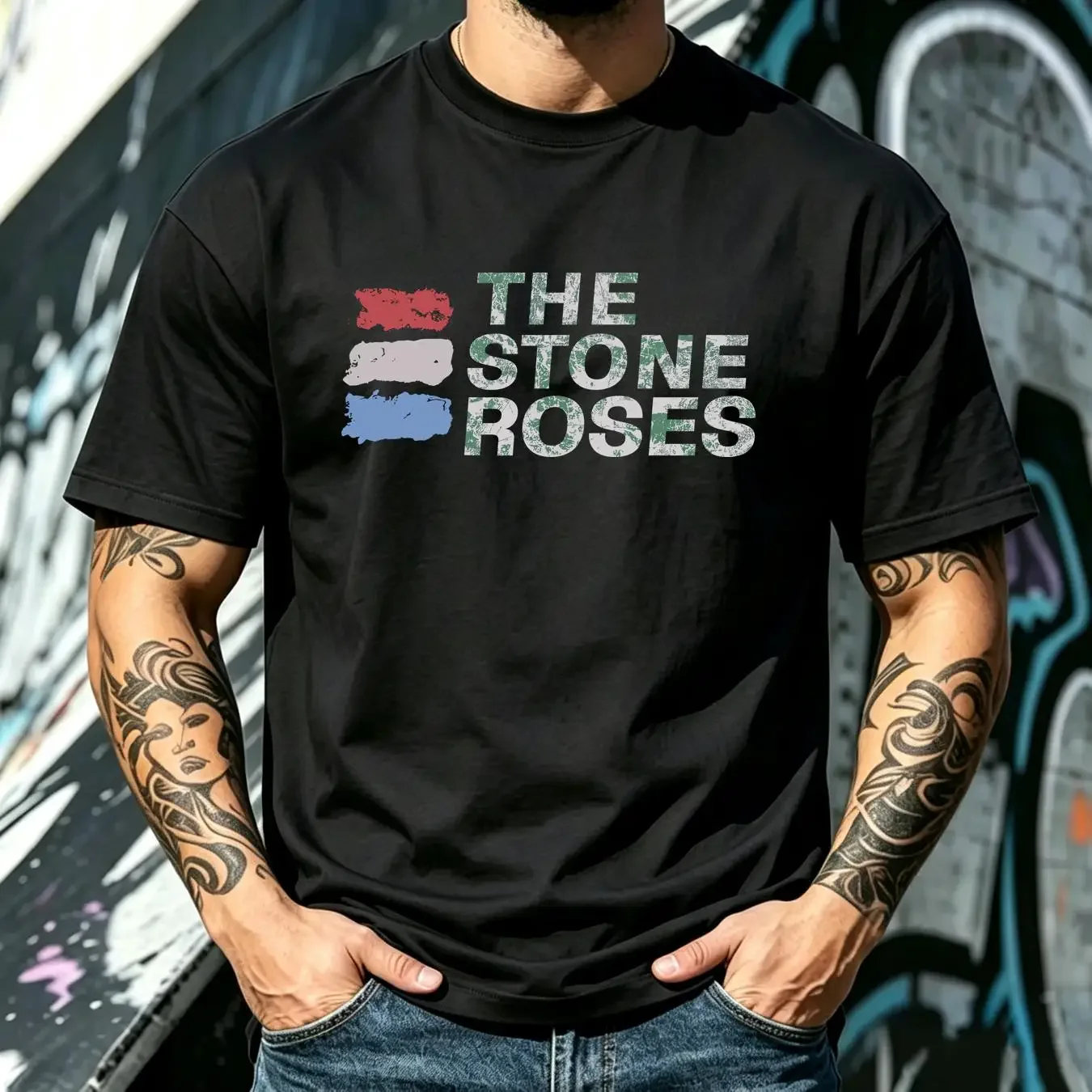 washed T Shirt Y2K 2017 The Stone Roses Indie Rock Band S long or short sleeves vintage Washed Slightly Stylish Versatile