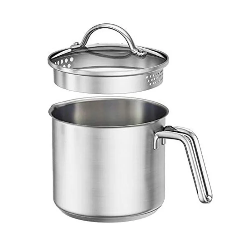 Stainless Steel Saucepan With Glass Lid For Boiling Milk Sauce Gravies Pasta Noodles Pasta pot With Pour Spout 1.5 / 2.5 Quart