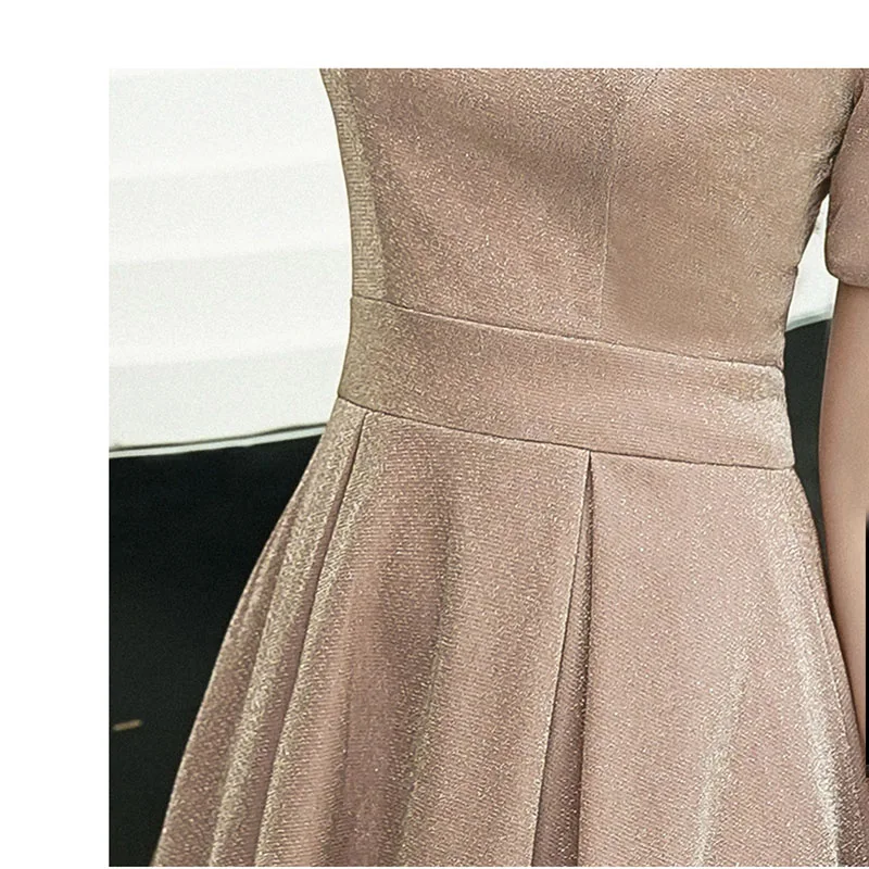 DongCMY Wedding Pink Temperament Banquet Cocktail Dress Short Sleeve Engagement Sparkly Gold Silk Prom Dresses For Women 2024