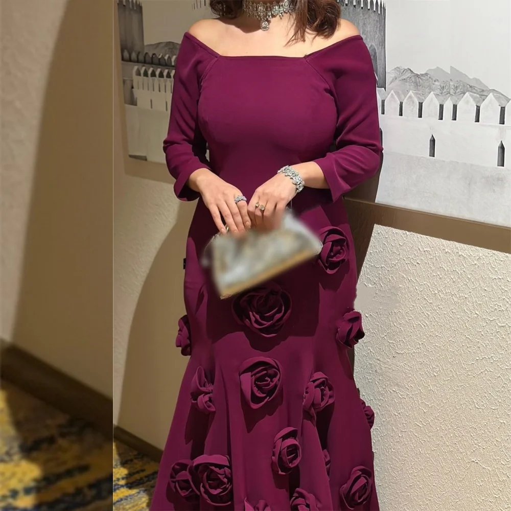 

Customized Jersey Flowers Off-the-shoulder Mermaid Long Dress Bespoke Occasion Prom Charming Evening Elegant Party High Quality