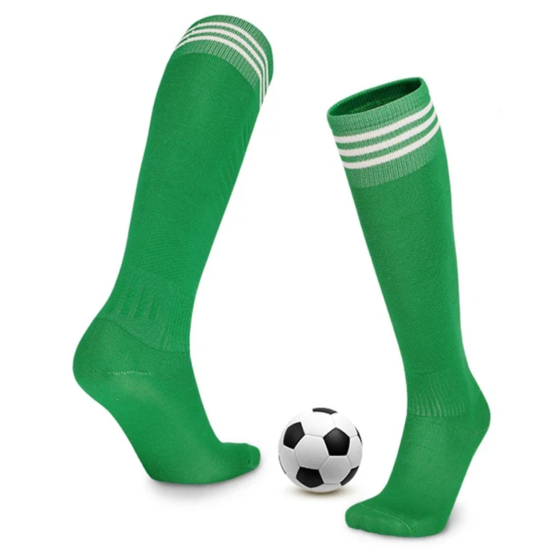 Unisex Sports Soccer Socks Adults Kids Breathable 3 Stripes Football Knee High Training Long Stocking Towel Bottom Women Sock