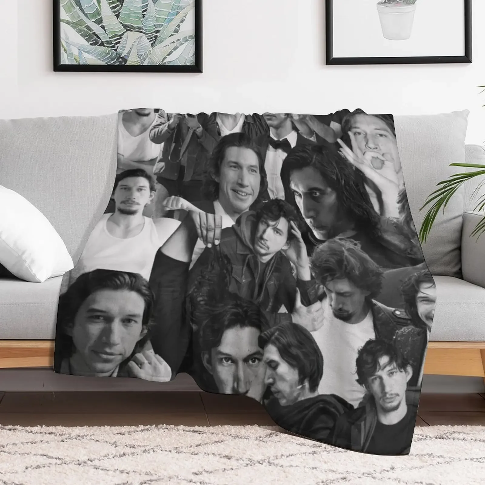 Adam Driver Abstract Collage - Black and White Aesthetics Throw Blanket