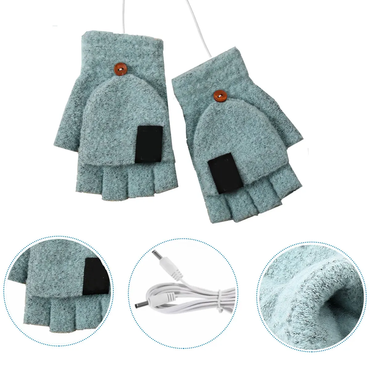 

Heated Winter Warm Knitting USB Powered Half Finger Flip for Typing Gaming Studying Durable Comfortable H Warmer