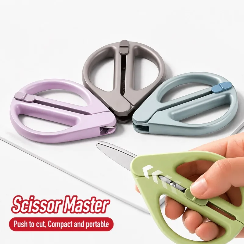 Retractable Round‑Tip Safety Scissors,Portable Stainless‑Steel Cutter for Kids Handcraft Household Daily Use,Safe Hand‑Tool