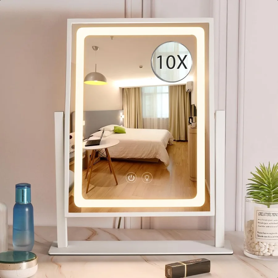 

Vanity Mirror with Lights Hollywood Makeup Mirror Touch Control 3 Color Lighting Modes Dimmable Detachable 10X Magnification Mi