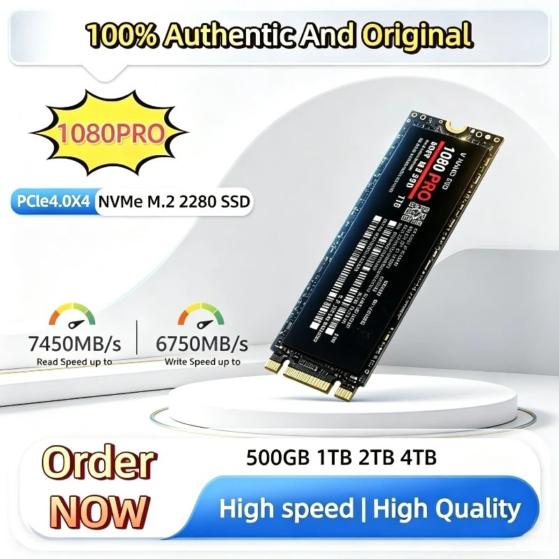 정품 100% 1080PRO PCIe 4.0 NVMe M.2 2280 SSD 500GB 1TB 2TB 4TB, 게임 및 생산성 향상을 위한 빠른 데이터 전송