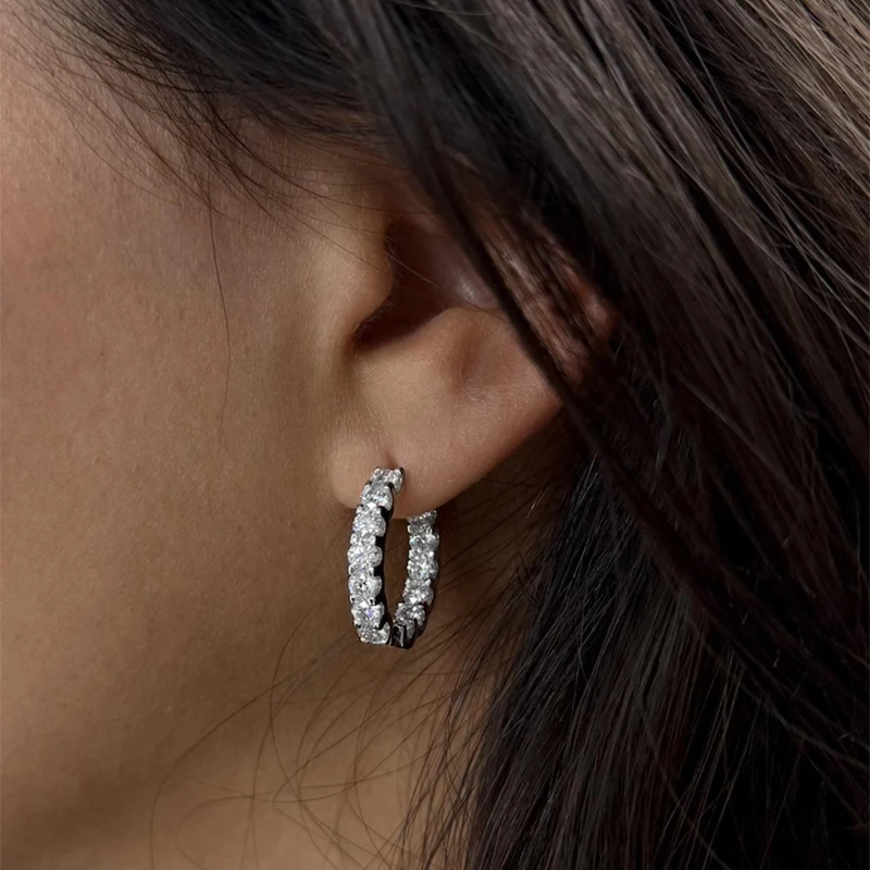 Rrjzz 3 mm brillante, vollfarbige Moissanit-Innen- und Außenreihen-Inlay-Creolen für Damen, luxuriöse ewige Ohrringe, Schmuck, Geschenke – Detail 11