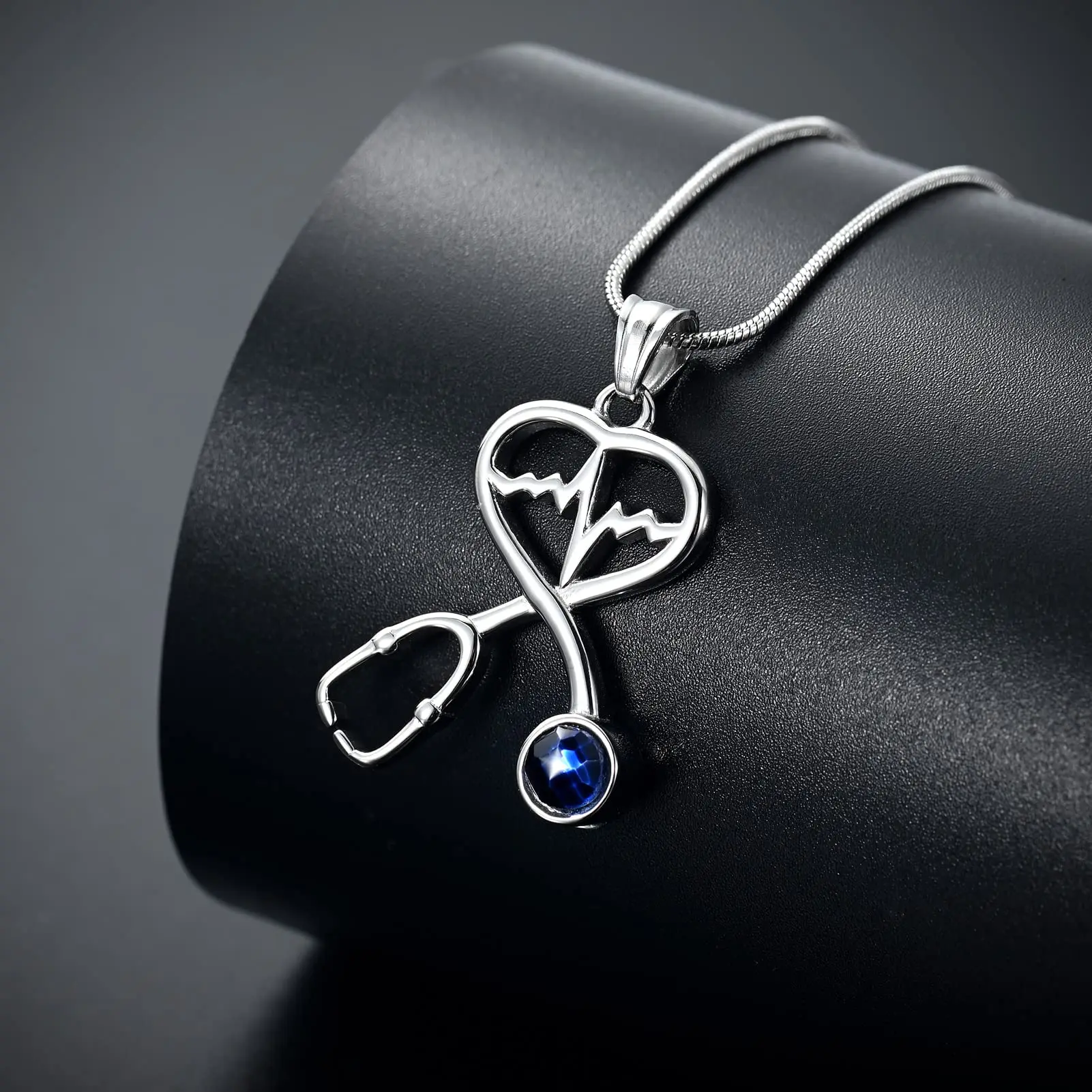 Stethoscope Cremation Jewelry for Ashes Blue Crystal Memorial Urn Necklace Ashes Lockets Keepsake Pendant Ashes Holder