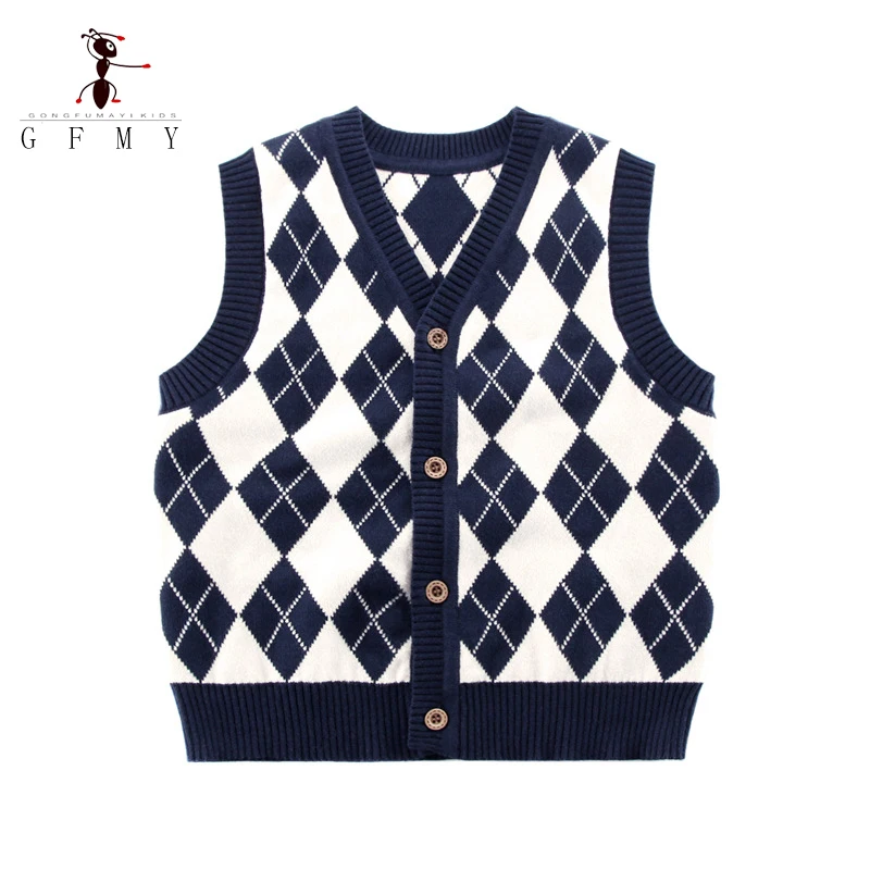 

GFMY Boys' Girls' Blue Diamond Vest Sweaters Kids Fashionable Thermal School Wear Spring Autumn Winter Children's Vest Jackets