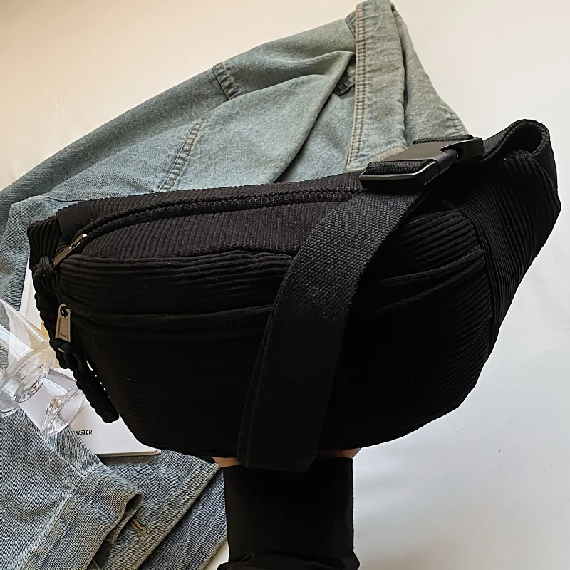 Sac de taille en velours côtelé vintage parfait pour femme, sac à bandoulière réglable avec plusieurs poches zippées pour un usage quotidien, les voyages et l'école