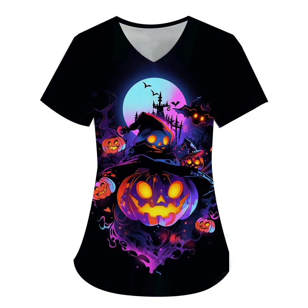 

Женская модная одежда серия Хэллоуина с 3D принтом костюм медсестры для работы Футболка с V-образным вырезом карманом Женский смешной хип-хоп с коротким рукавом