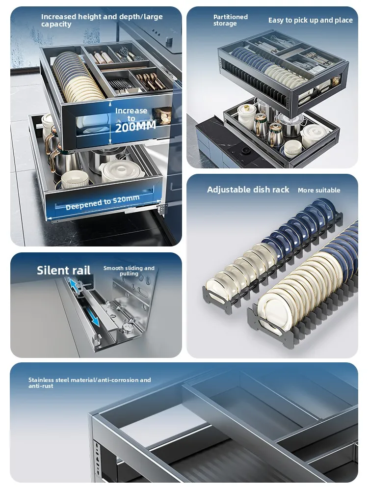 

Simple Installation Pull Basket Kitchen Cabinet Built-in Drawer Kitchen Drawer Pull Basket Bowl Basket Space Aluminum Alloy Thre