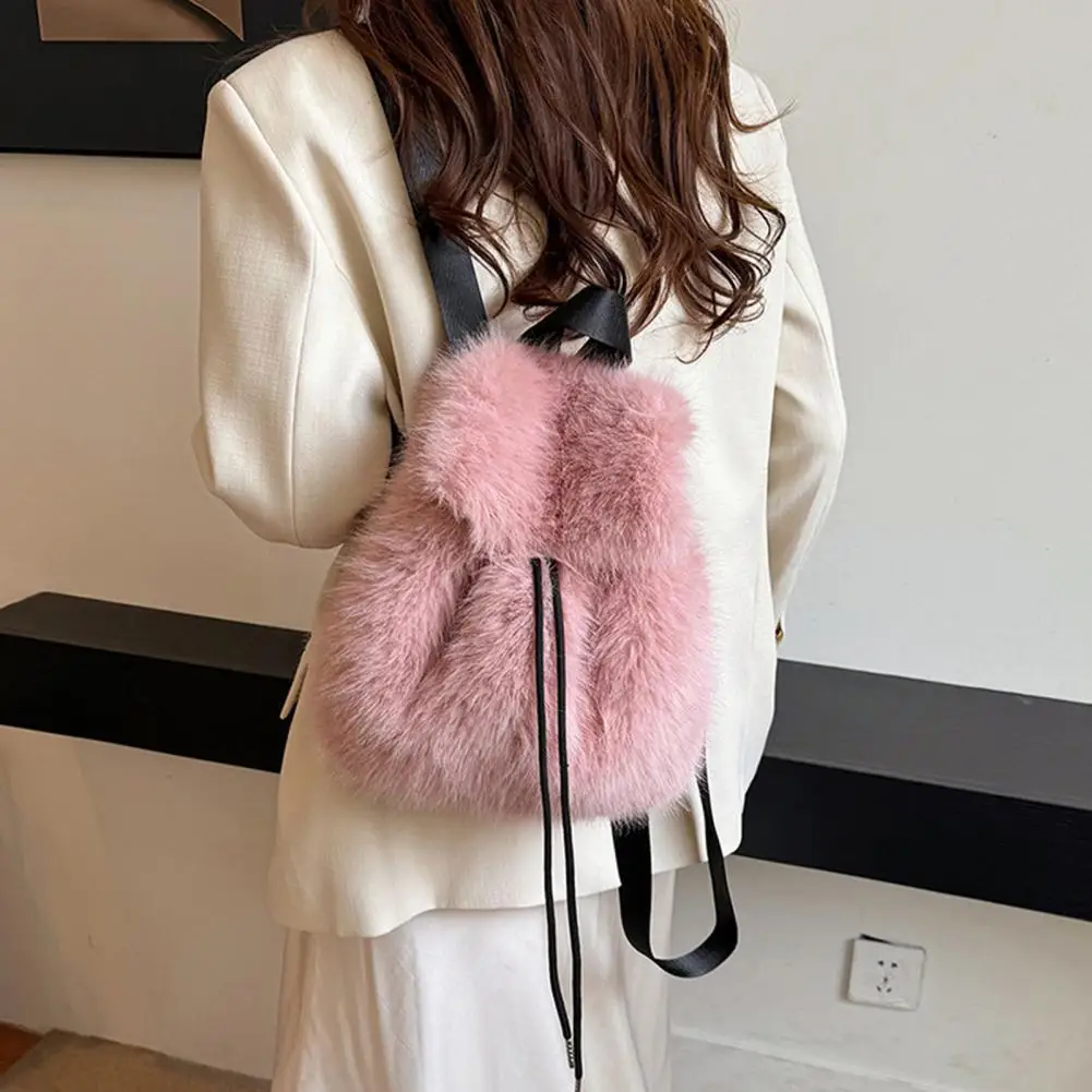 Women's Large Capacity Faux Fur Backpack Soft Plush Synthetic Fur Bag with Adjustable Straps and Gold-Tone Hardware CuteBackpack