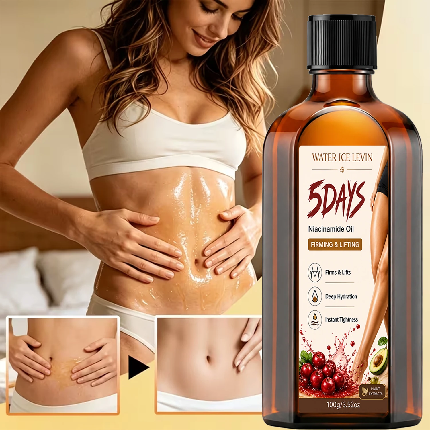 Water Ice Levin 5DAYS Niacinamide Body Care Oil Firming Lifting Deep Hydration Instant Tightness Body Massage Oil 100g