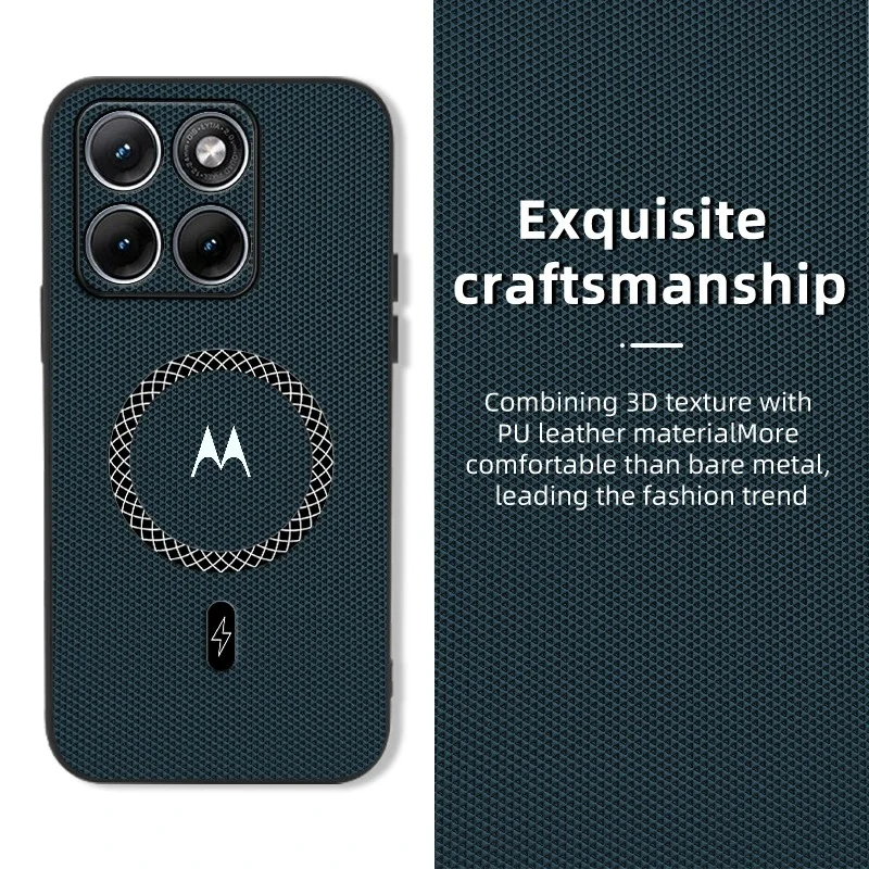 Capa Magnética de Couro com Padrão Triangular Luxuoso para Motorola Signature Edge 70Pro Fusion 60 Pro para Carregador Sem Fio Magsafe
