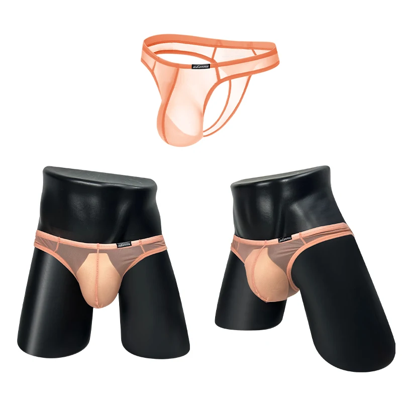

3PCS Men's low waist solid color U convex elastic tight sexy T panties Nylon slippery hip thong breathable T pants