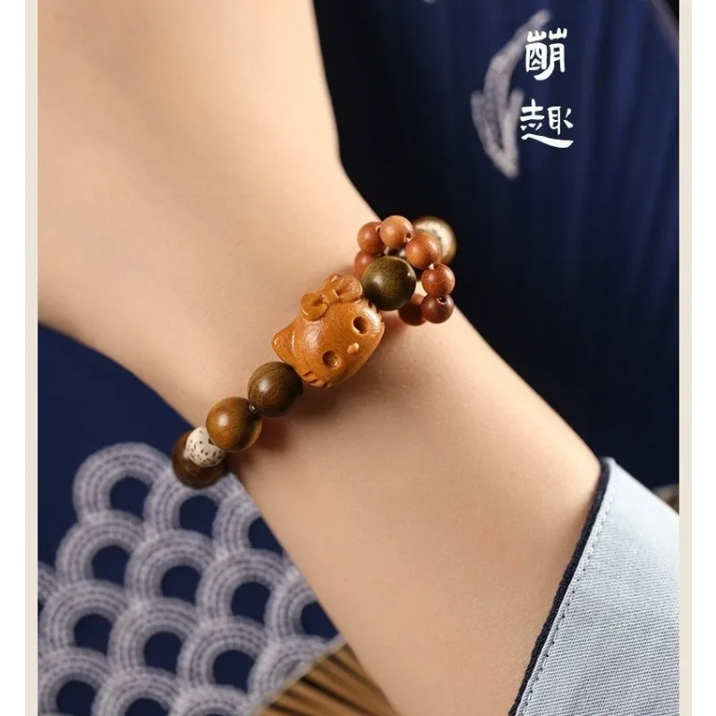 Sanrio Hello Kitty Wooden Bracelet Anime Figure Cartoon Wristband Q Figural Anime Merchandise Decoration Children Birthday Gifts