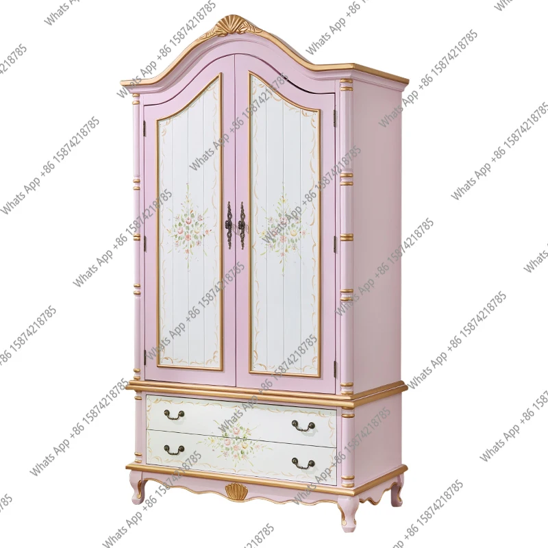 solid wood wardrobe Mediterranean style painted large wardrobe pastoral style double door retro small apartment large wardrobe