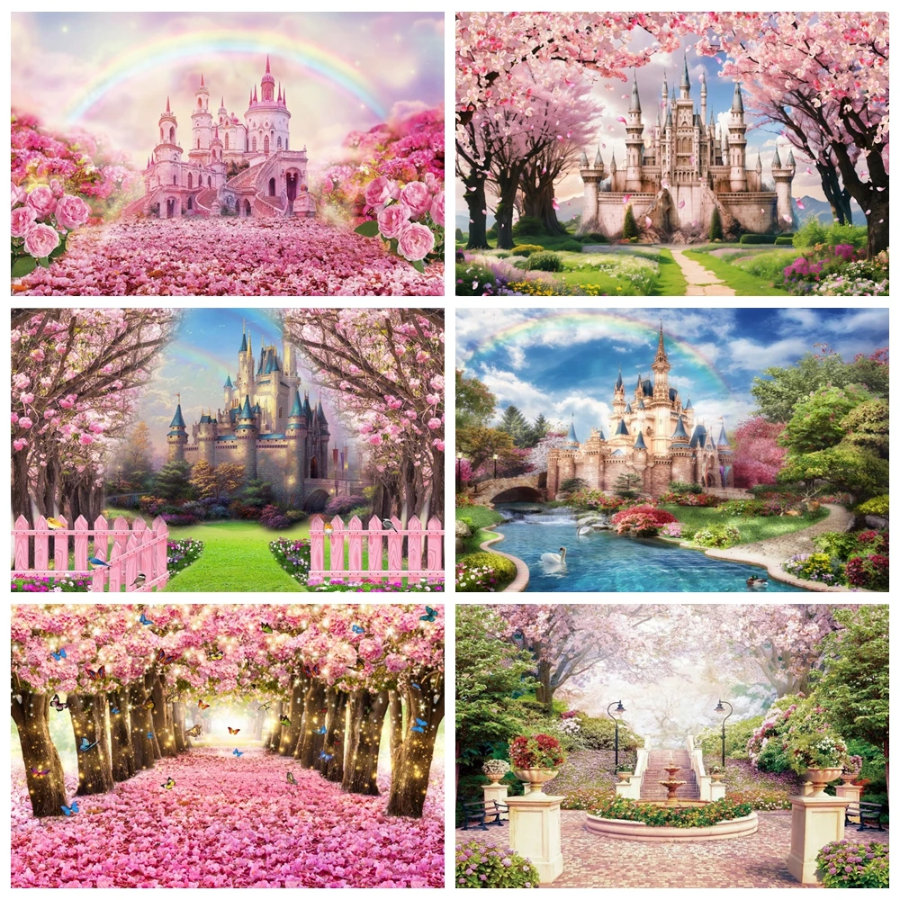 Spring Castle Floral Sea Photography Backdrop Garden Flower Wonderland Girl Princess Baby Birthday Portrait Photo Background