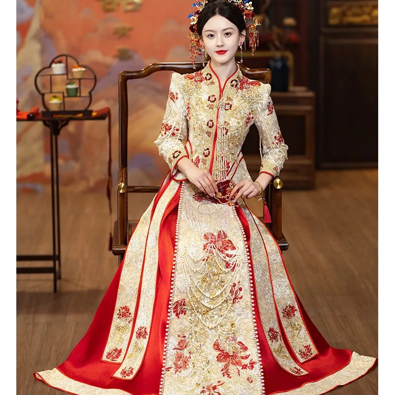 Guofeng Heavy Industry toasts mariages et cérémonies de mariage - Robes dragon phénix de style chinois