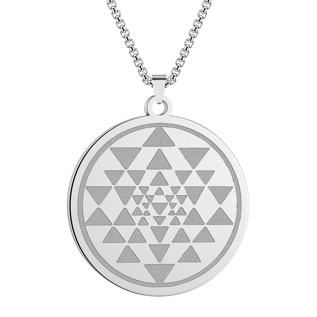 Stainless Steel Silver Sri Yantra Charm Silver Sri Yantra Pendant Sri Yantra Necklace for Men and Women