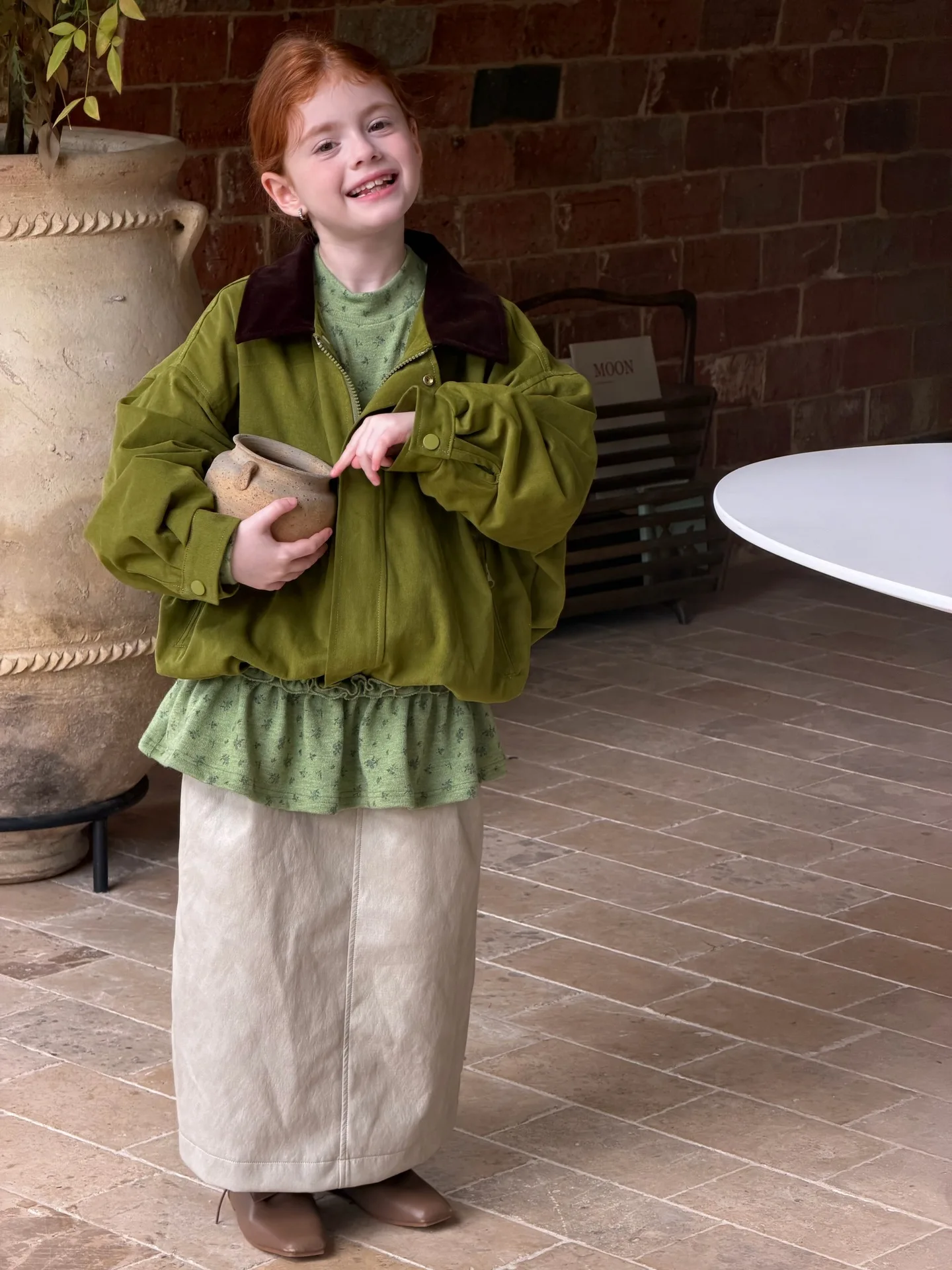 Korean Children's Clothing 2026 Autumn New Girls' Jacket with Contrasting Color Lapel Green Short Jacket Top