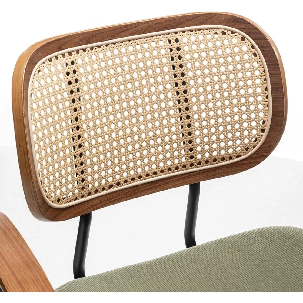 مجموعة كراسي غرفة الطعام الروطان مكونة من 2، كراسي جانبية للمطبخ الحديث في منتصف القرن، كراسي مكتب بأرجل معدنية، قماش سروال قصير حديث أخضر #5