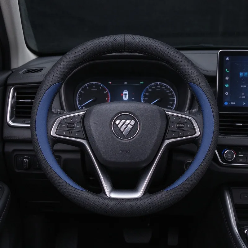 For Foton Nappa Leather Steering Wheel Cover,O+D Shape,37-38cm,Anti Slip,Sweat Absorbent,All Season Auto Accessories