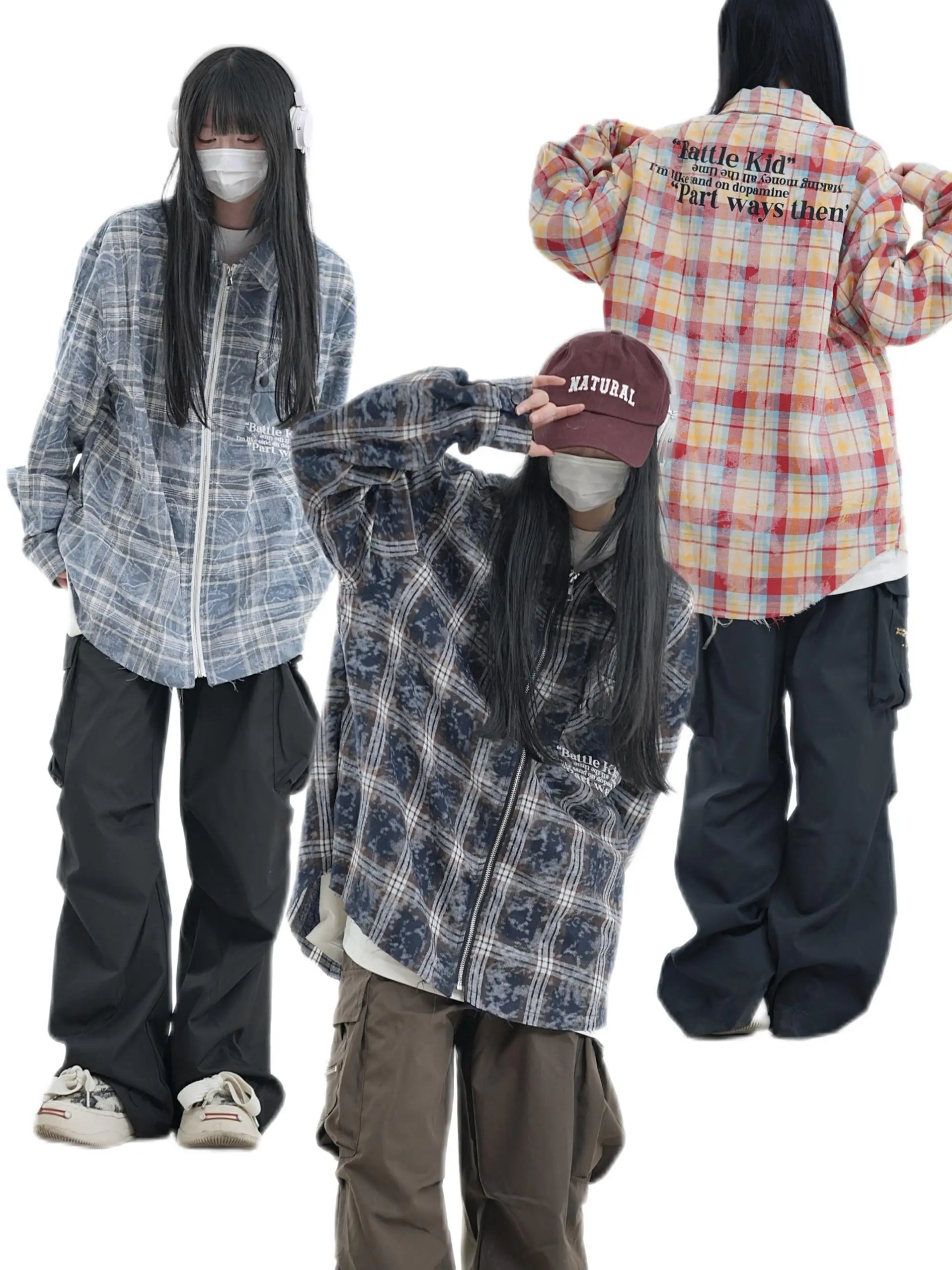 

Retro American Sle Cheered irt Destroyed Zipper Design Loose Fit Women's Premium Quali Long Sve Casual Outerwear