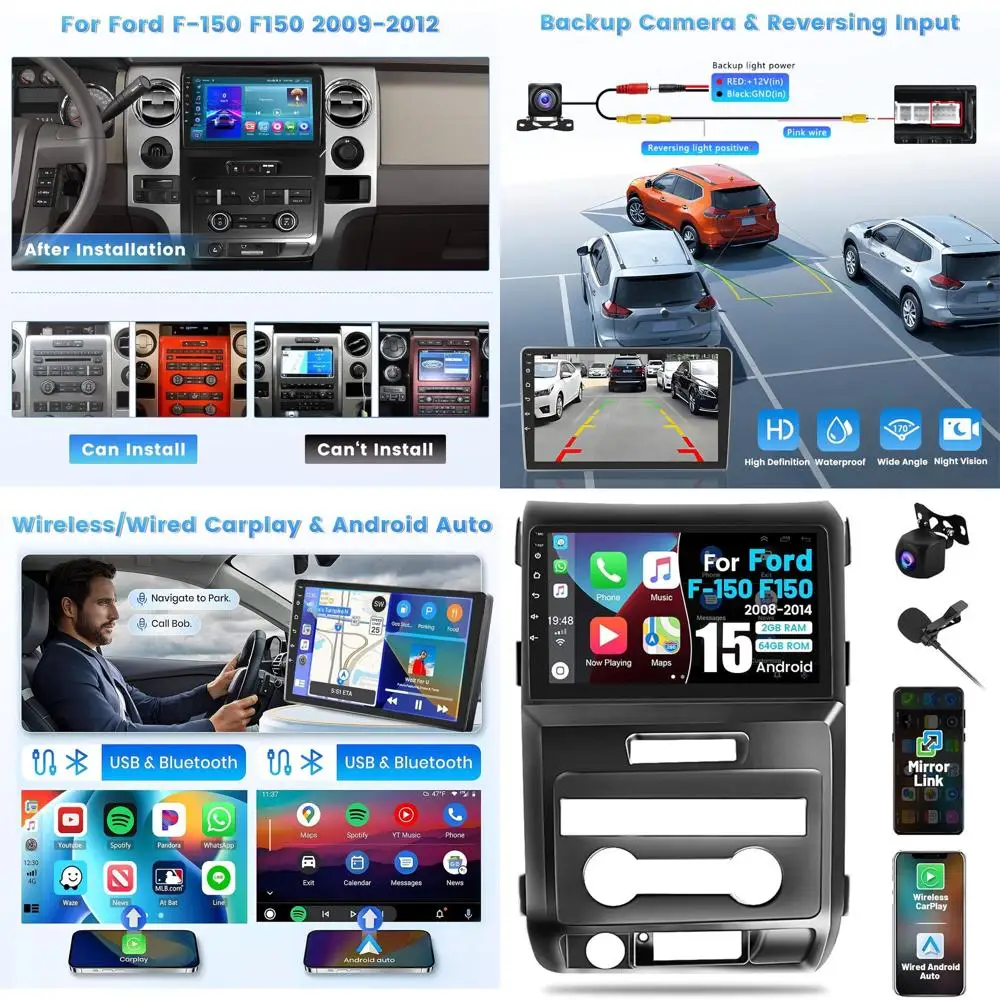 

[2G + 64G] Автомобильный радиоприемник для Ford F150 F-150 2009 2010 2011 2012 с беспроводным Carplay/Android Auto, 9-дюймовый сенсорный экран для F150 Ster