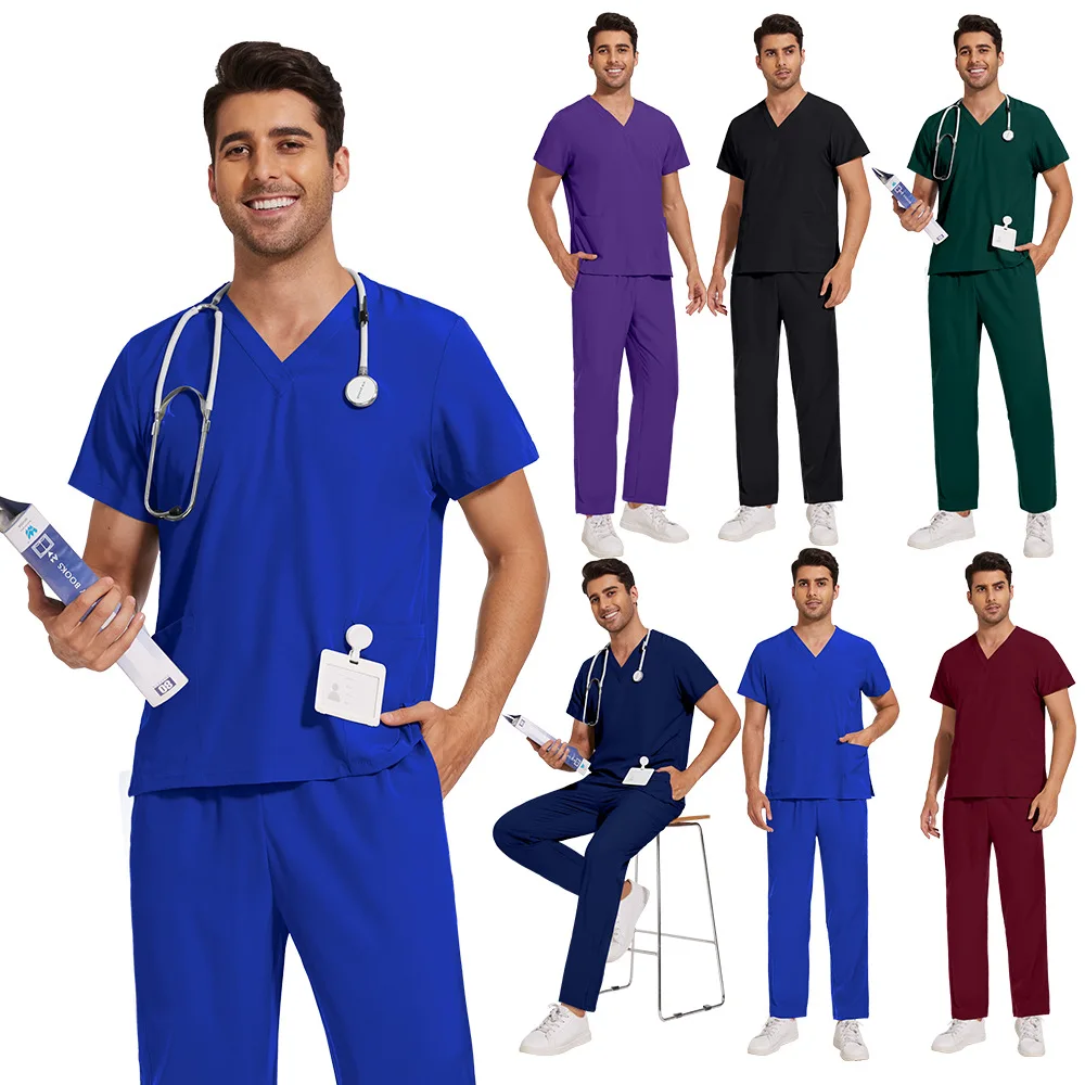 Plus Size Medical Scrub Set V Neck Short Sleeve Top with Pockets and Straight Leg Pants for Dental Clinics медицинский костюм