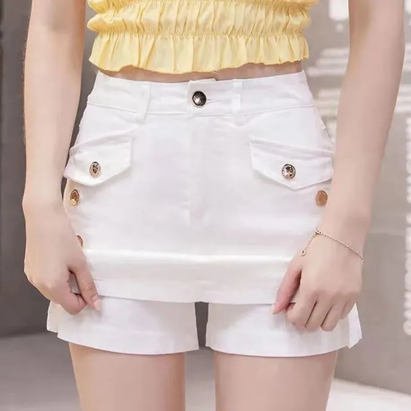 

New Denim Short Skirt Women's Summer Korean Version High Waist Slit Skirts Fashion Female Wide Leg Wrap Buttock Short Skirts