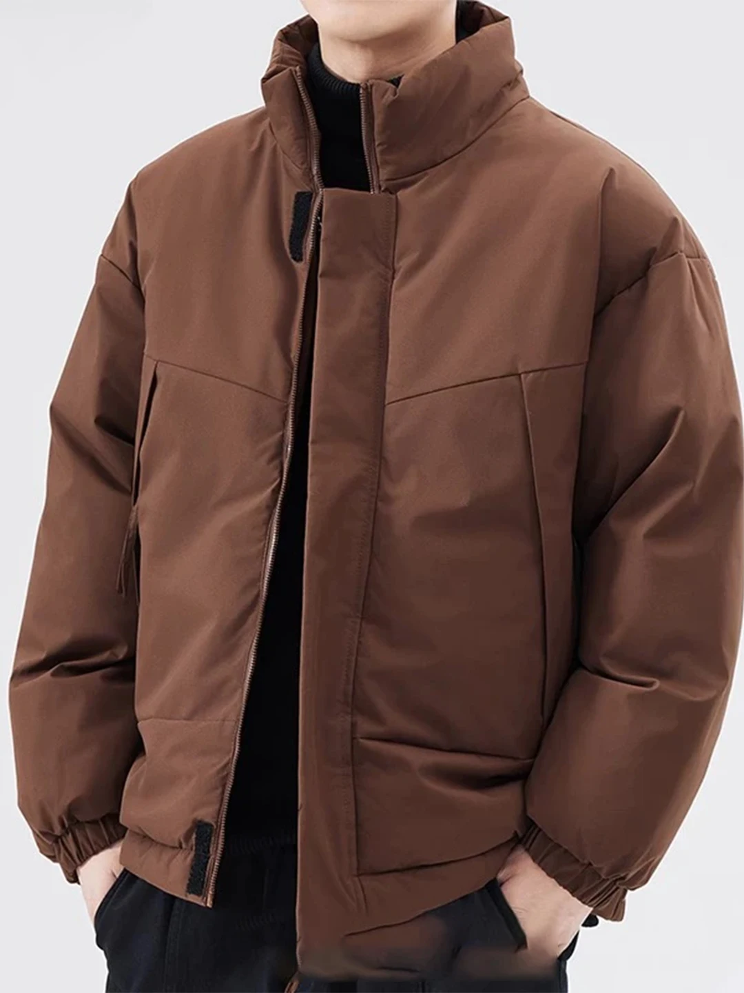 

American Retro Brown Cotton Jaet Men's High-End Feeling Deconstructed Patchwork down Cotton Coat Winter Thi Warm Collar Coat