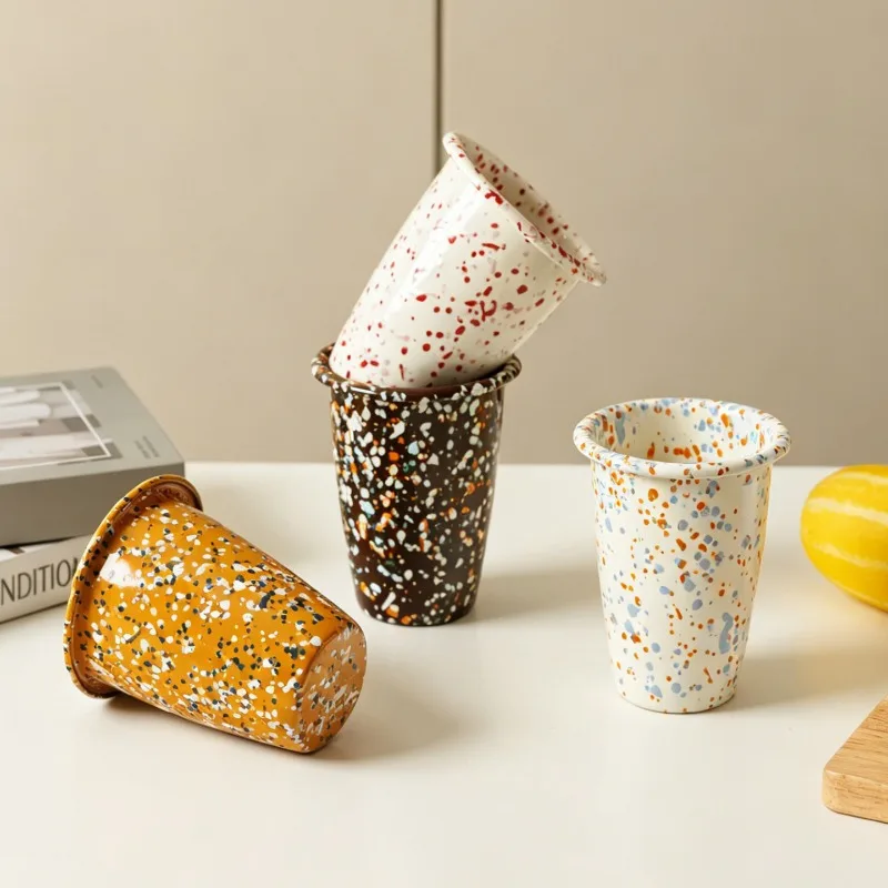 Korean Splashed Ink Design Ceramic Coffee Cups Underglaze Dot Pattern Mark Cup for Adults Style Juices Water Cup Tea Cups