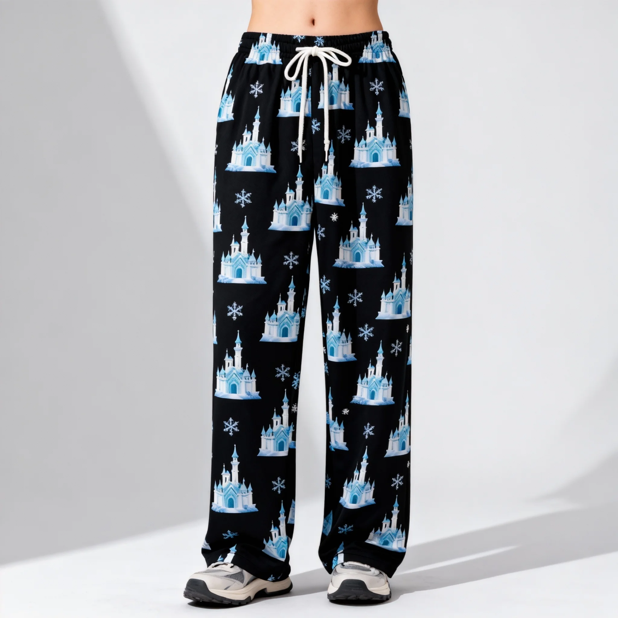 

Новые спальные штаны серии Disney Castle с Микки и Минни, весенне-осенние прямые брюки для взрослых и детей